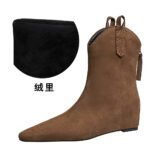 BIGTREE 6632-11 Retro Korean version inner height-increasing short women's boots pedicure and thin versatile suede rear zipper winter short boots - Image 7