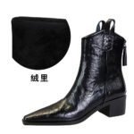 BIGTREE 578-10 Retro hand-scratched European and American winter short boots women's boots thick heel middle heel pointed knight boots short boots - Image 8
